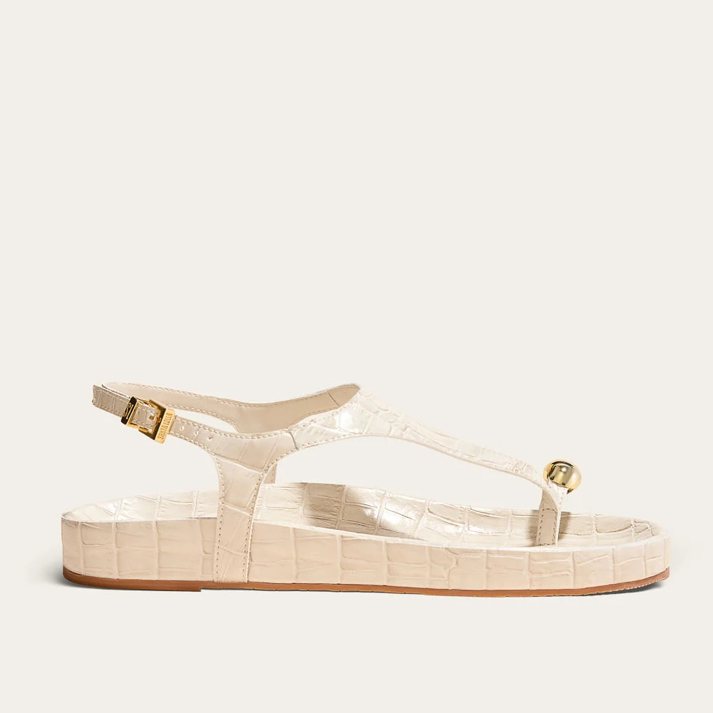 Papete De Dedo Metal Couro Croco Bege Marfim - vista 1 de 3