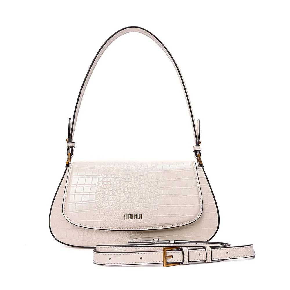 Bolsa Baguete Croco Alça De Ombro Off White Marfim - vista 2 de 8