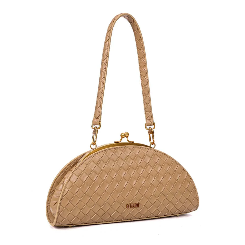 Bolsa Clutch Meia Lua Alça De Ombro Tressê Bege Areia - vista 4 de 9