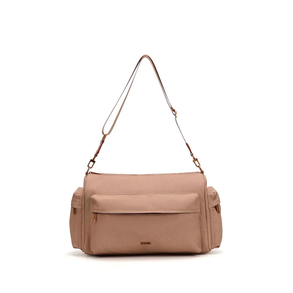 Bolsa Mala Grande Canvas Tiracolo Marrom Terracota - vista 1 de 5