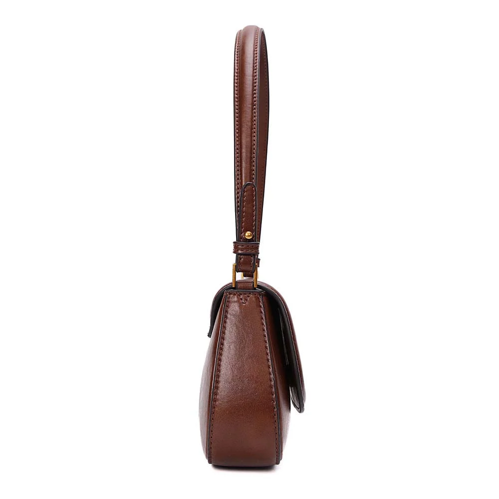 Bolsa Baguete Na Caixa Rústica Alça De Ombro Marrom Terracota - vista 4 de 6
