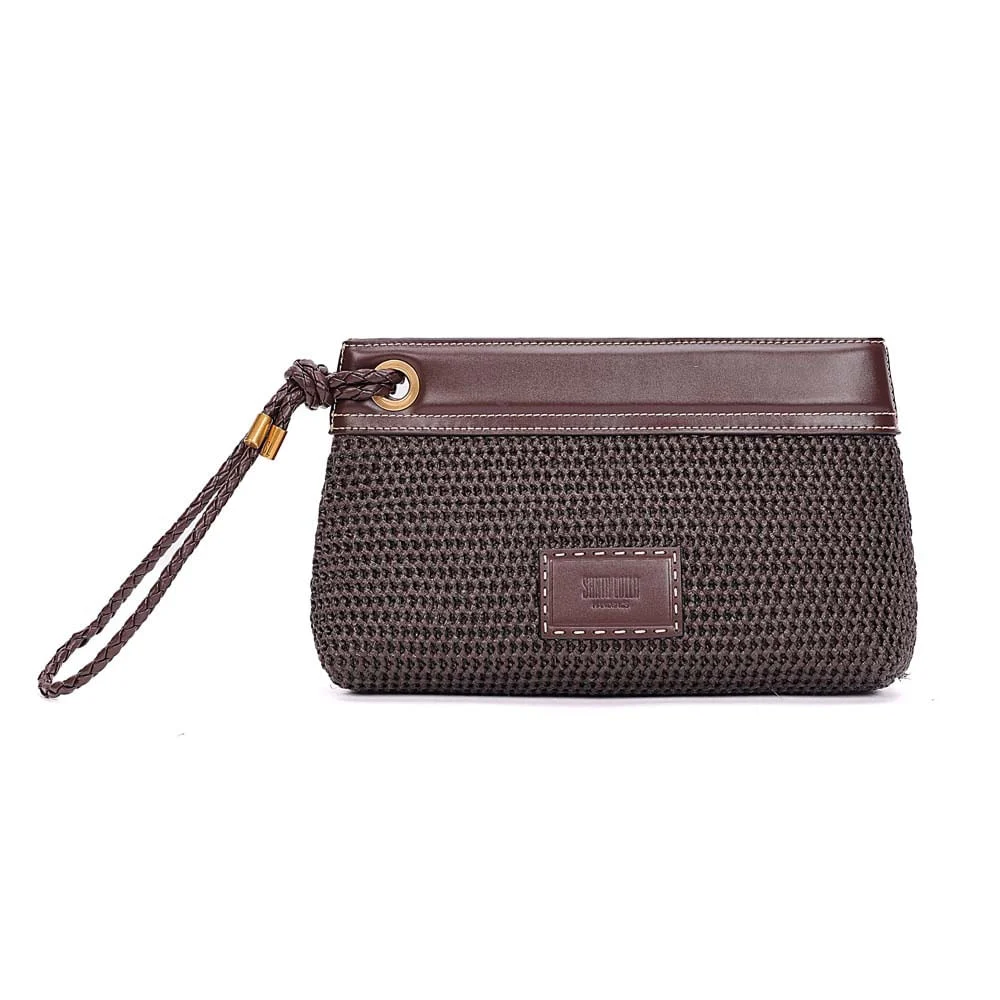 Clutch Tramado Alça De Mão Marrom Dark Cocoa - vista 1 de 7