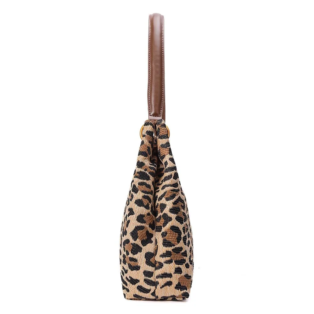 Bolsa Hobo Tramado Alça De Ombro Animal Print Onça - vista 4 de 7