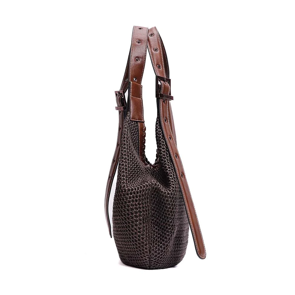 Bolsa Grande Tramado Alça de Ombro Marrom Dark Cocoa - vista 4 de 7