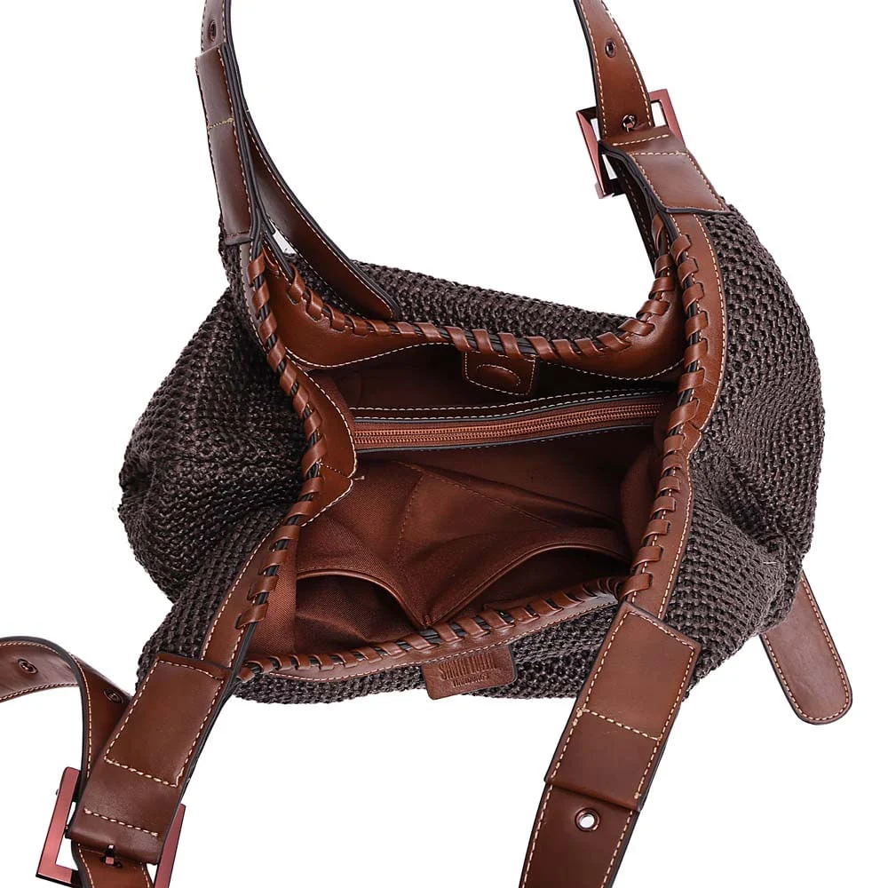 Bolsa Grande Tramado Alça de Ombro Marrom Dark Cocoa - vista 7 de 7