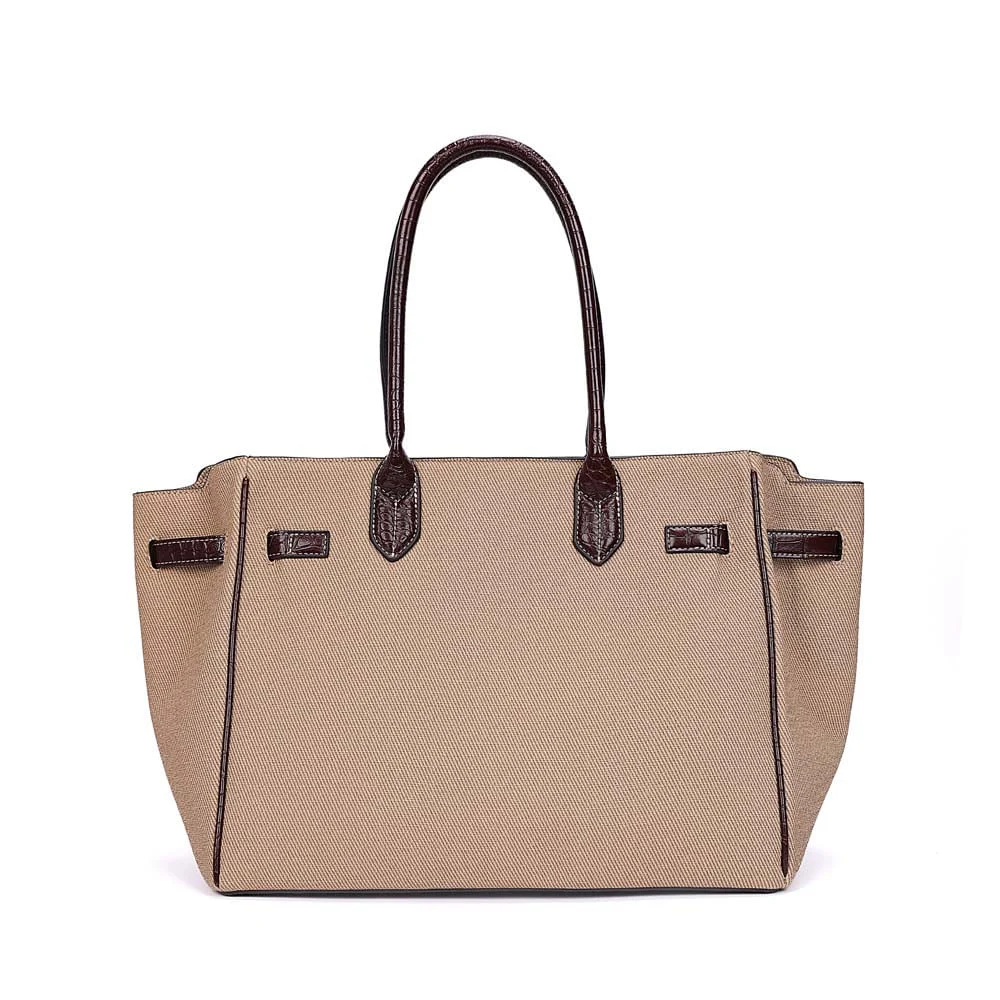 Bolsa Grande Canvas Alça De Ombro Bege Areia - vista 5 de 7