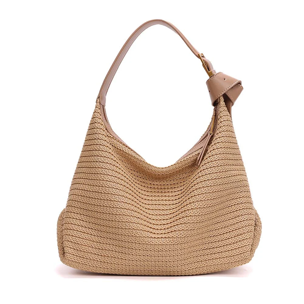 Bolsa Hobo Média Tramado Alça de Ombro Bege Areia - vista 5 de 7
