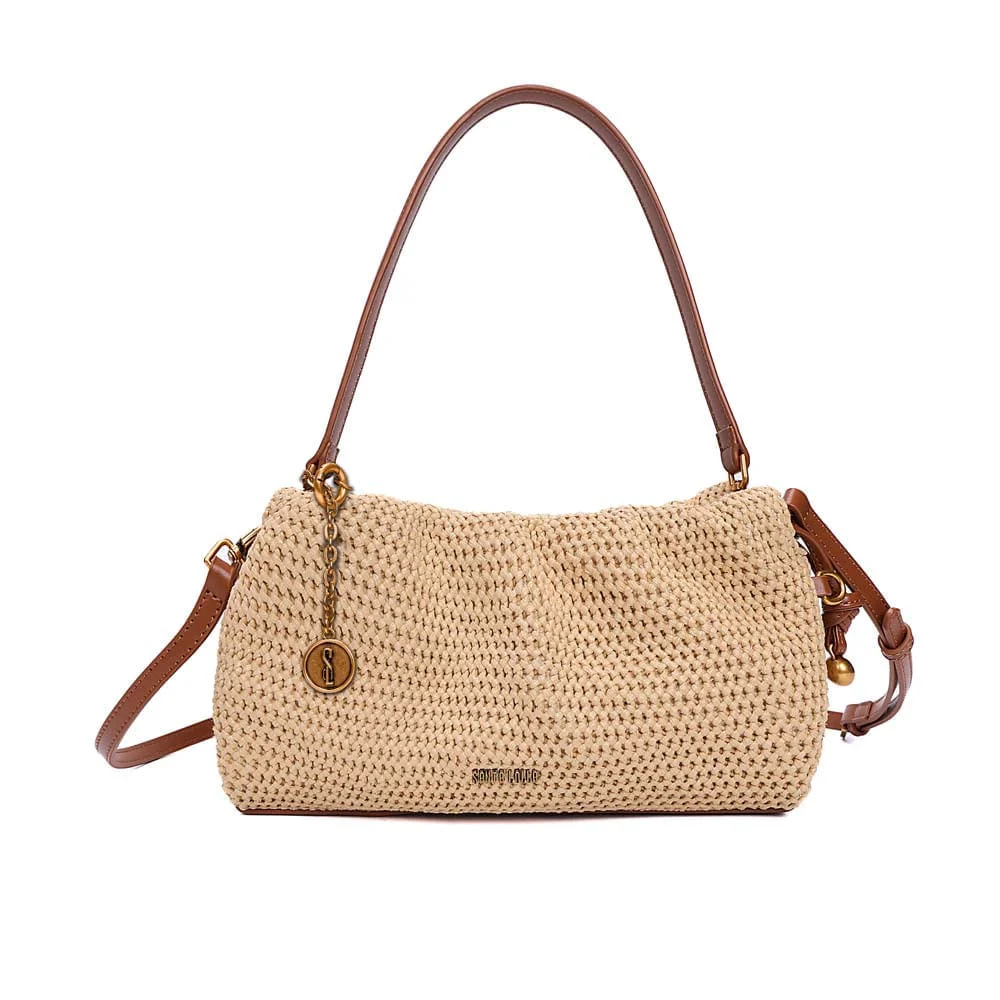 Bolsa Pequena Tramado Alça Dupla Marrom Safari - vista 2 de 8