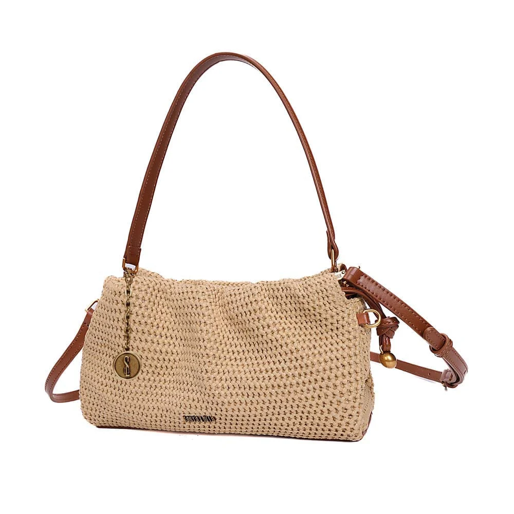 Bolsa Pequena Tramado Alça Dupla Marrom Safari - vista 4 de 8