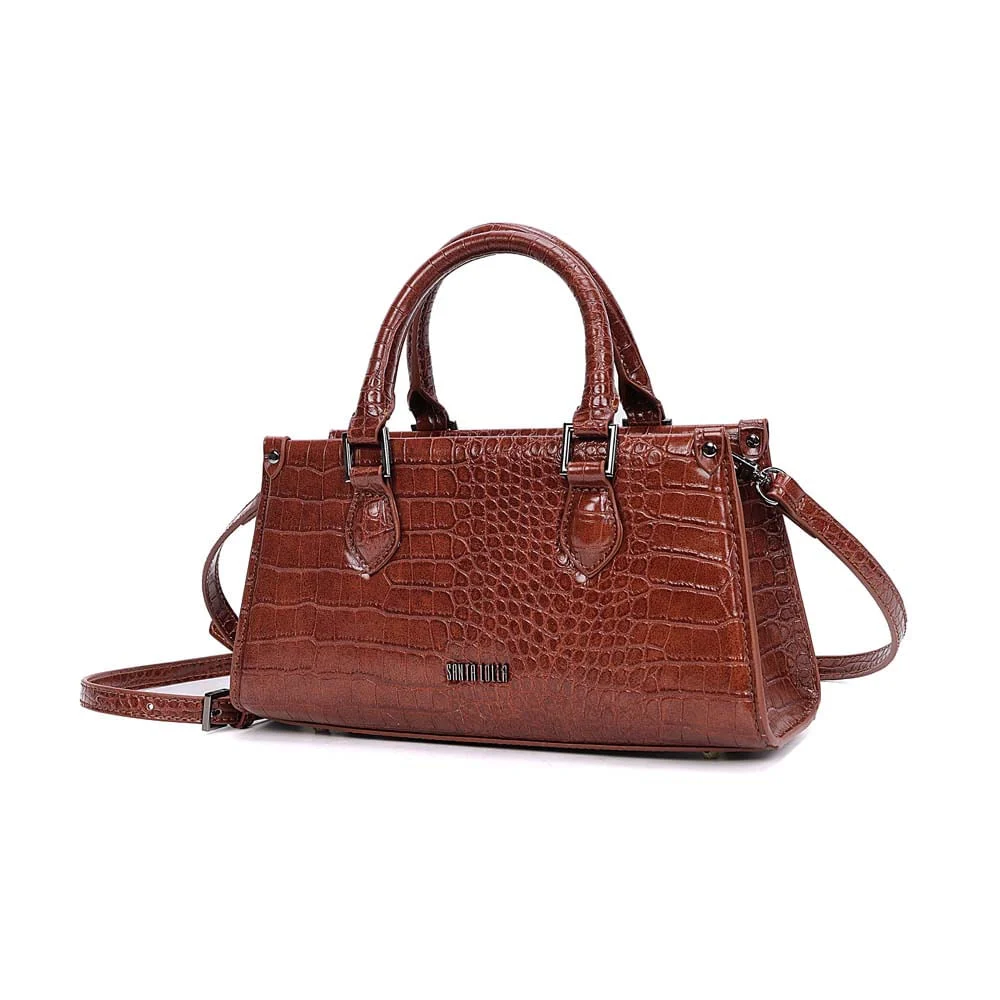 Bolsa Tote Croco Alça Dupla Marrom Terracota - vista 3 de 7