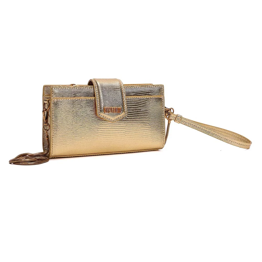 Bolsa Carteira Lizard Metalizada Alça Dupla Dourada - vista 2 de 7