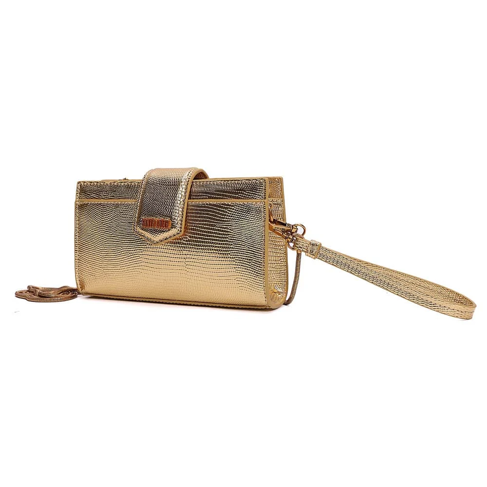 Bolsa Carteira Lizard Metalizada Alça Dupla Dourada - vista 3 de 7