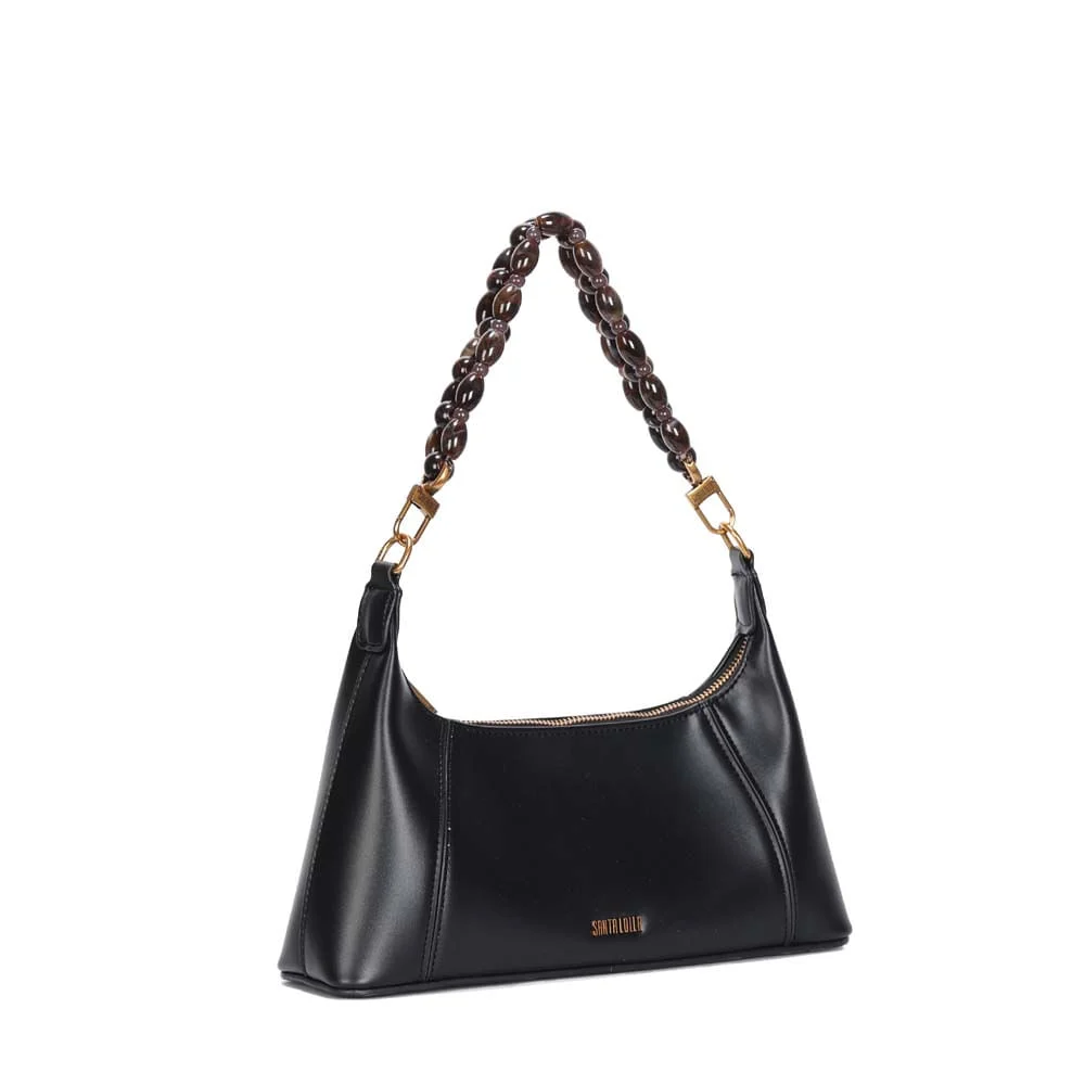 Bolsa Média Soft Liso Preto Alça Miçangas - vista 2 de 2