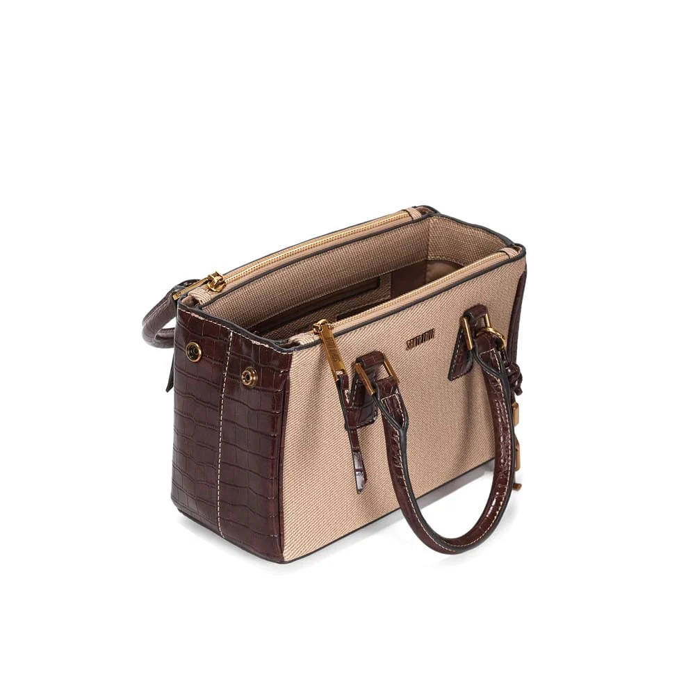 Bolsa Pequena Quadrada Canvas Bege Pesponto Transversal - vista 3 de 3