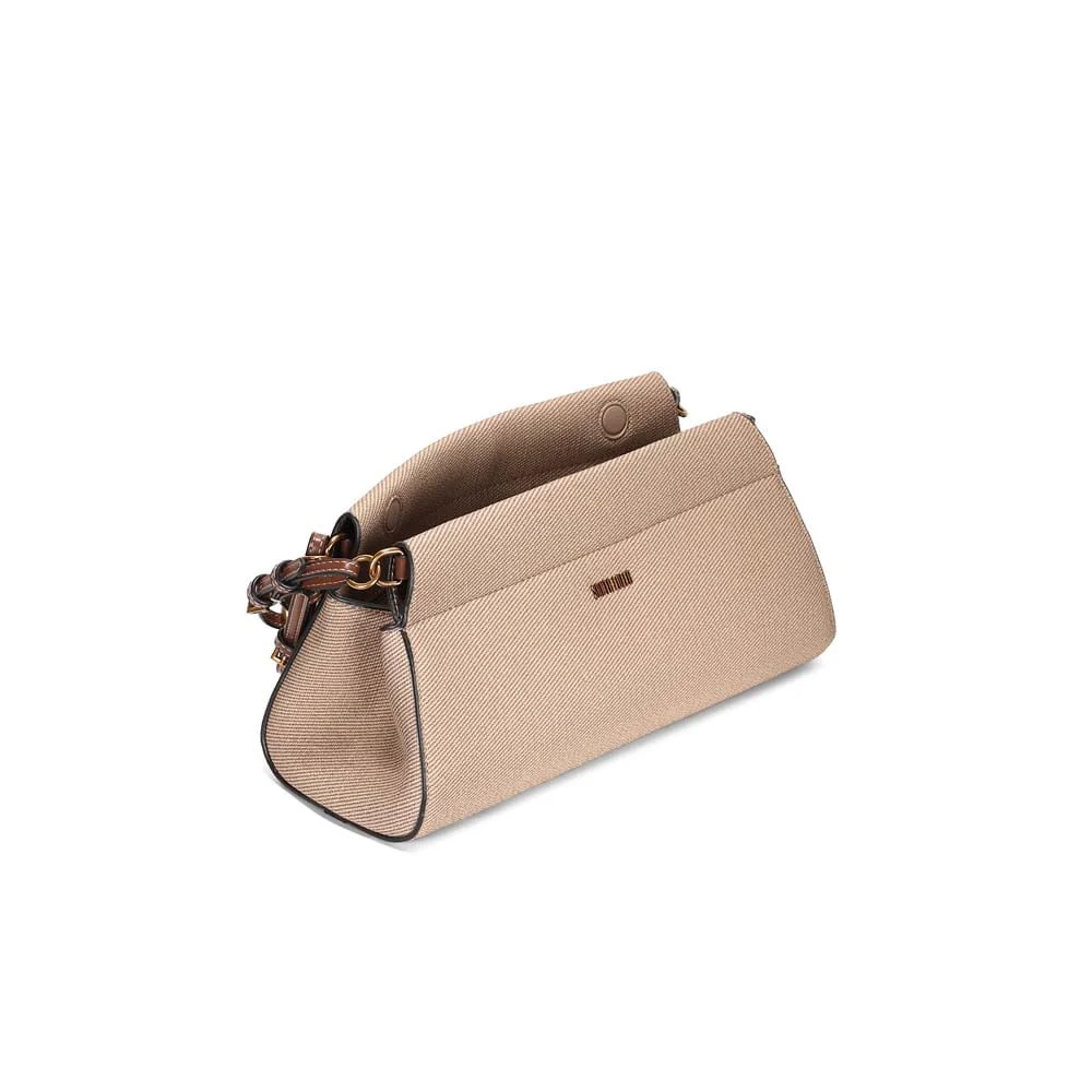 Bolsa Média Canvas Estruturada Bege Alça Fivela - vista 3 de 4