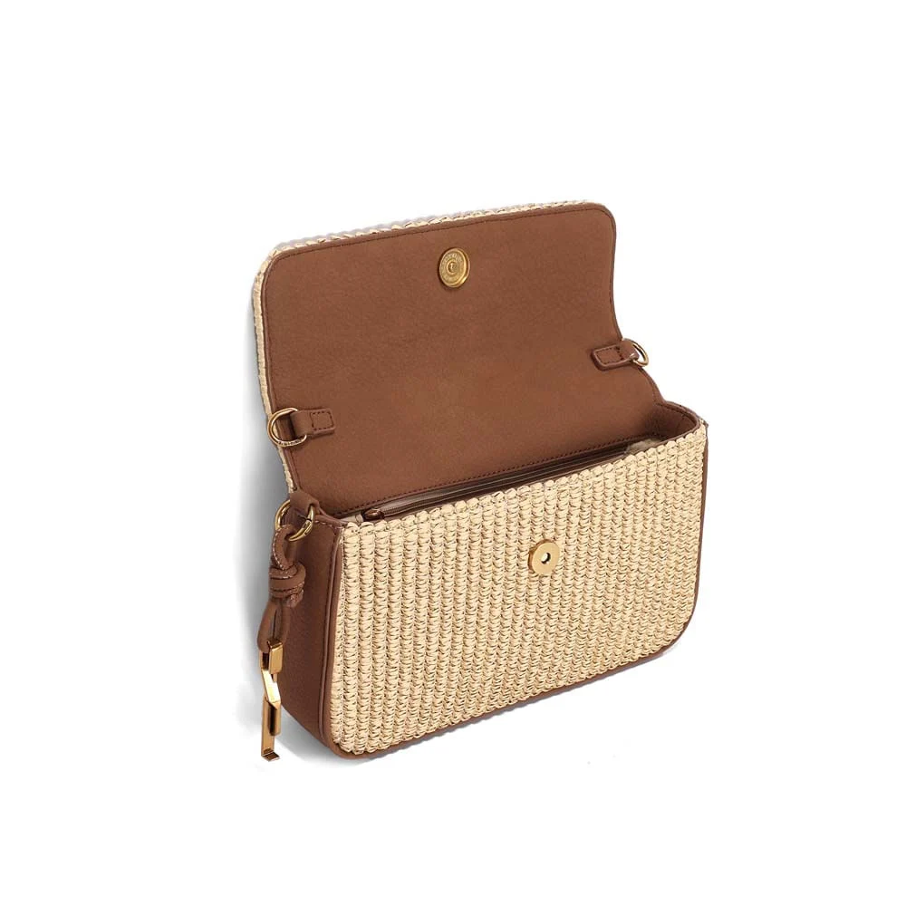Bolsa Média Quadrada Palha Bege Alça Corrente - vista 3 de 3