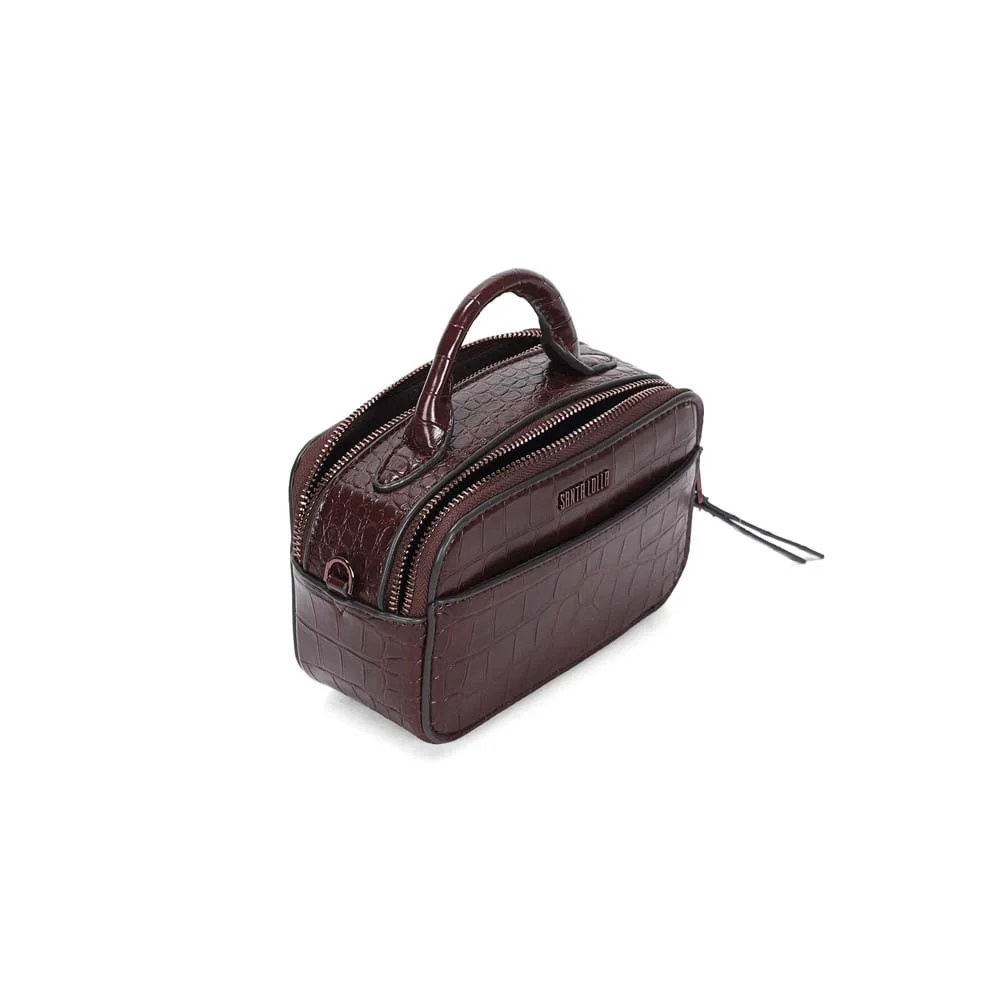 Bolsa Quadrada Pequena Croco Marrom Dark Divisórias - vista 3 de 3