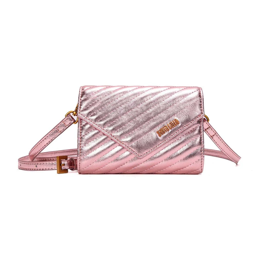 Bolsa Carteira Pequena Metalizada Matelassê Rosa - vista 1 de 7