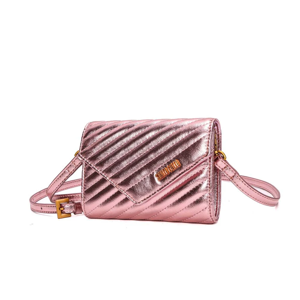Bolsa Carteira Pequena Metalizada Matelassê Rosa - vista 3 de 7