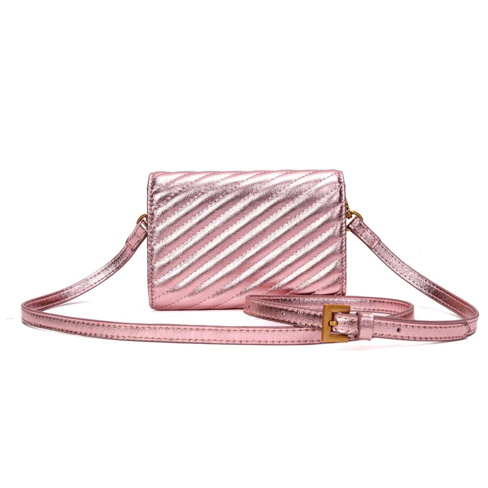 Bolsa Carteira Pequena Metalizada Matelassê Rosa - vista 5 de 7