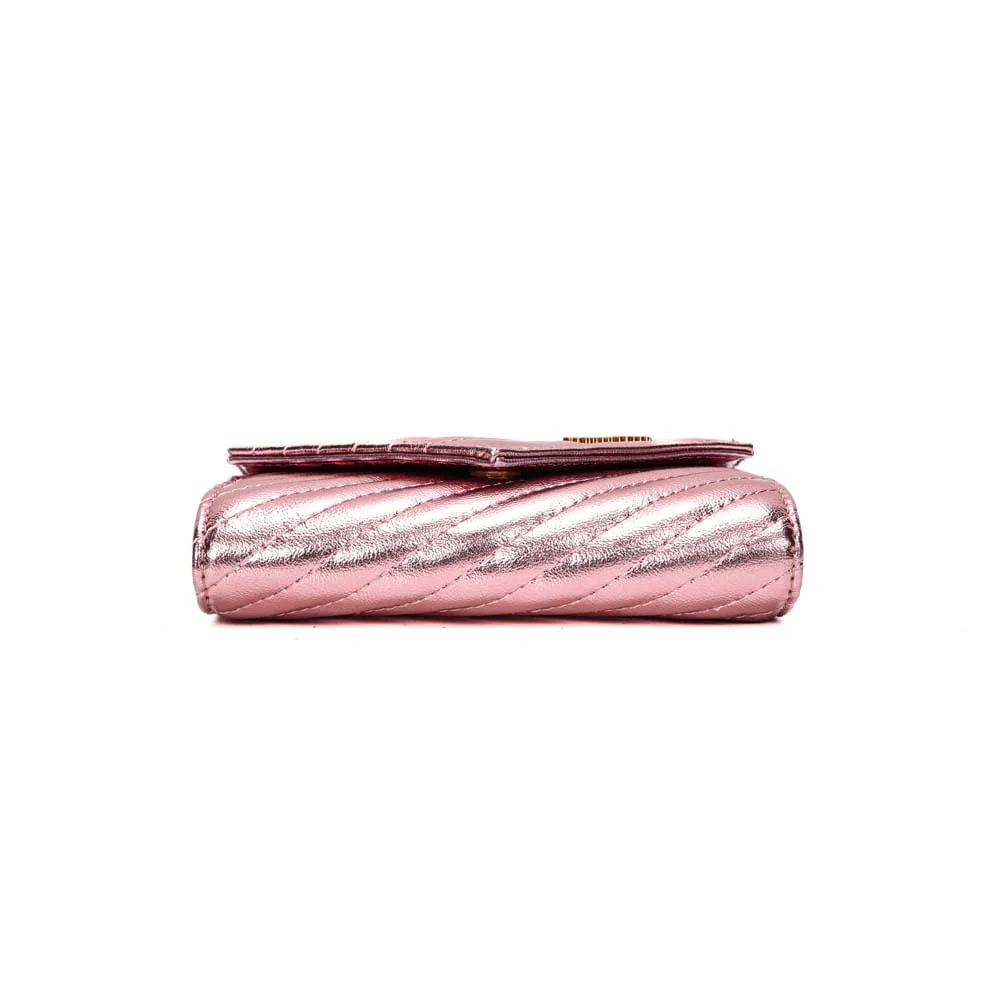 Bolsa Carteira Pequena Metalizada Matelassê Rosa - vista 6 de 7