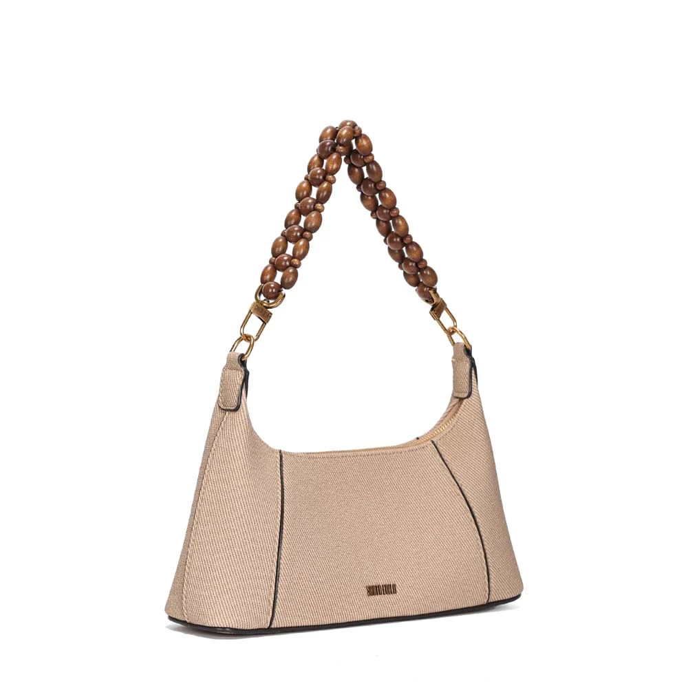 Bolsa Média Canvas Bege Areia Alça Miçangas - vista 2 de 2