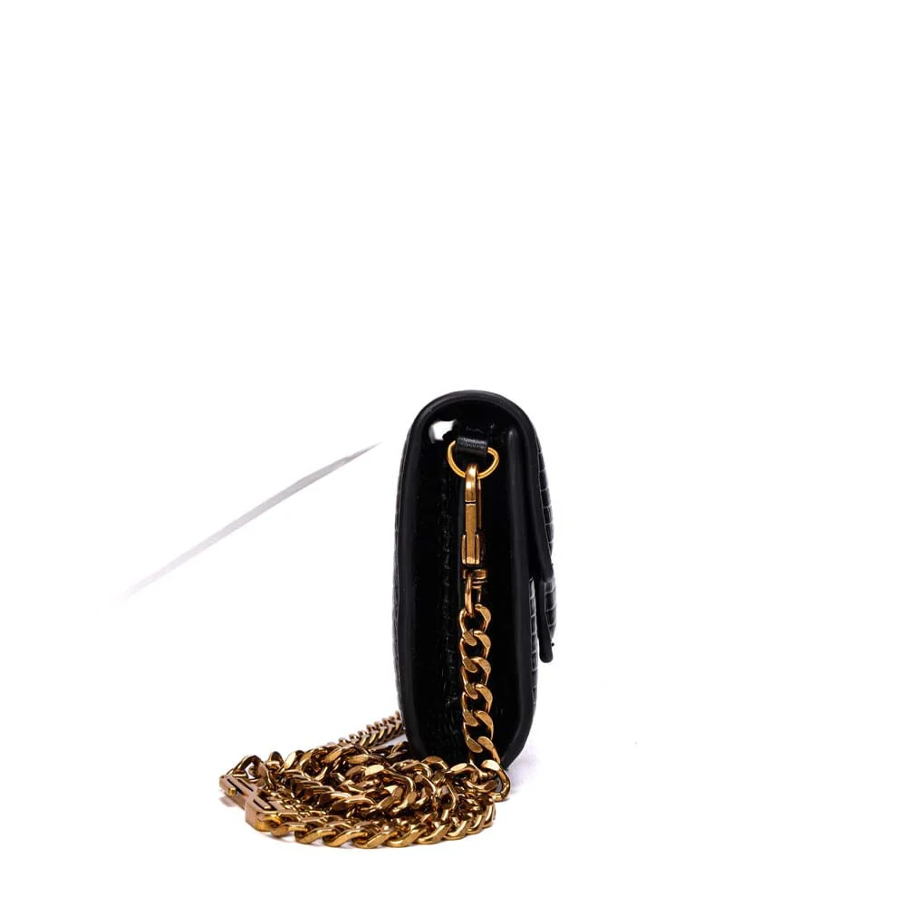Bolsa Carteira Lizard Texturizado Preto Alça Corrente - vista 4 de 7