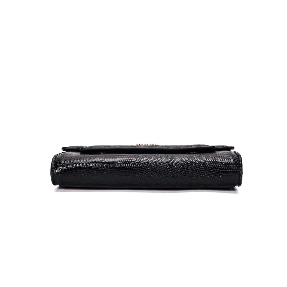 Bolsa Carteira Lizard Texturizado Preto Alça Corrente - vista 6 de 7