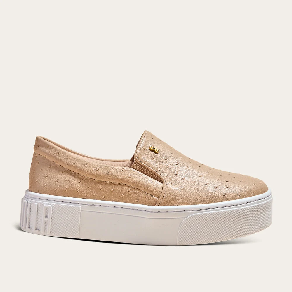 Tênis Slip On Plataforma Bege Amêndoa Texturizado - vista 1 de 2