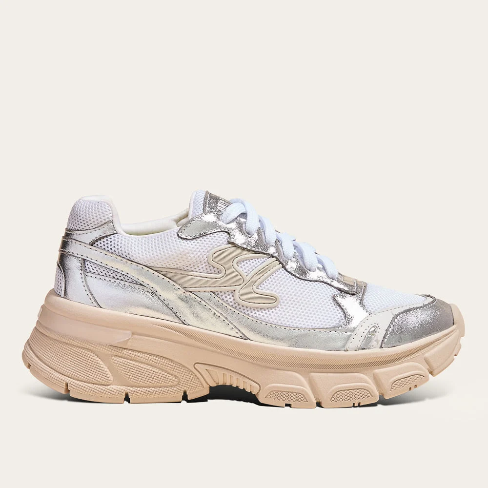 Tênis Chunky Couro Metalizado Prata Mesh - vista 1 de 2