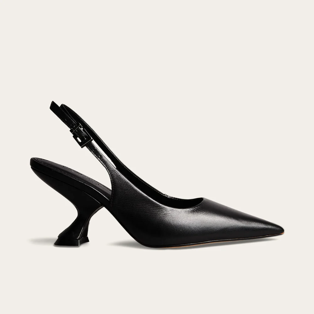 Scarpin Slingback Couro Salto Médio Geométrico Preto - vista 1 de 3