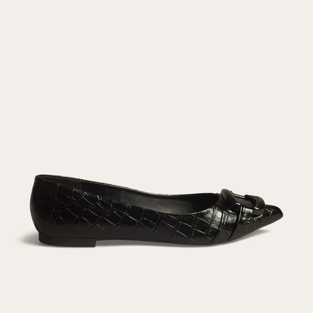 Sapatilha New Croco Bico Fino Preto Fivela - vista 1 de 3