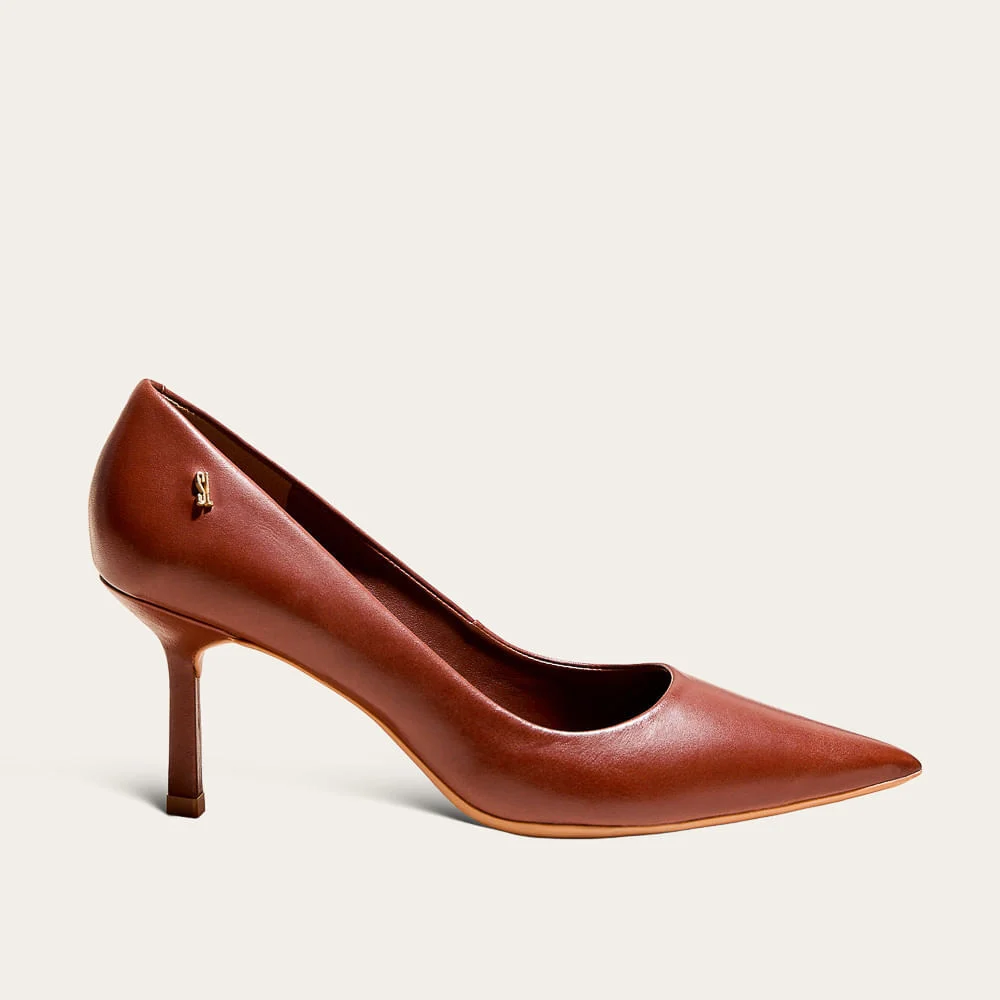 Scarpin Couro Premium Marrom Terracota Salto Baixo - vista 1 de 3