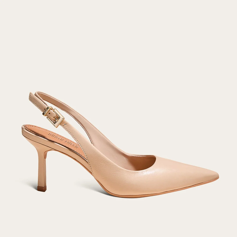 Scarpin Slingback Couro Salto Baixo Nude Rosado - vista 1 de 3