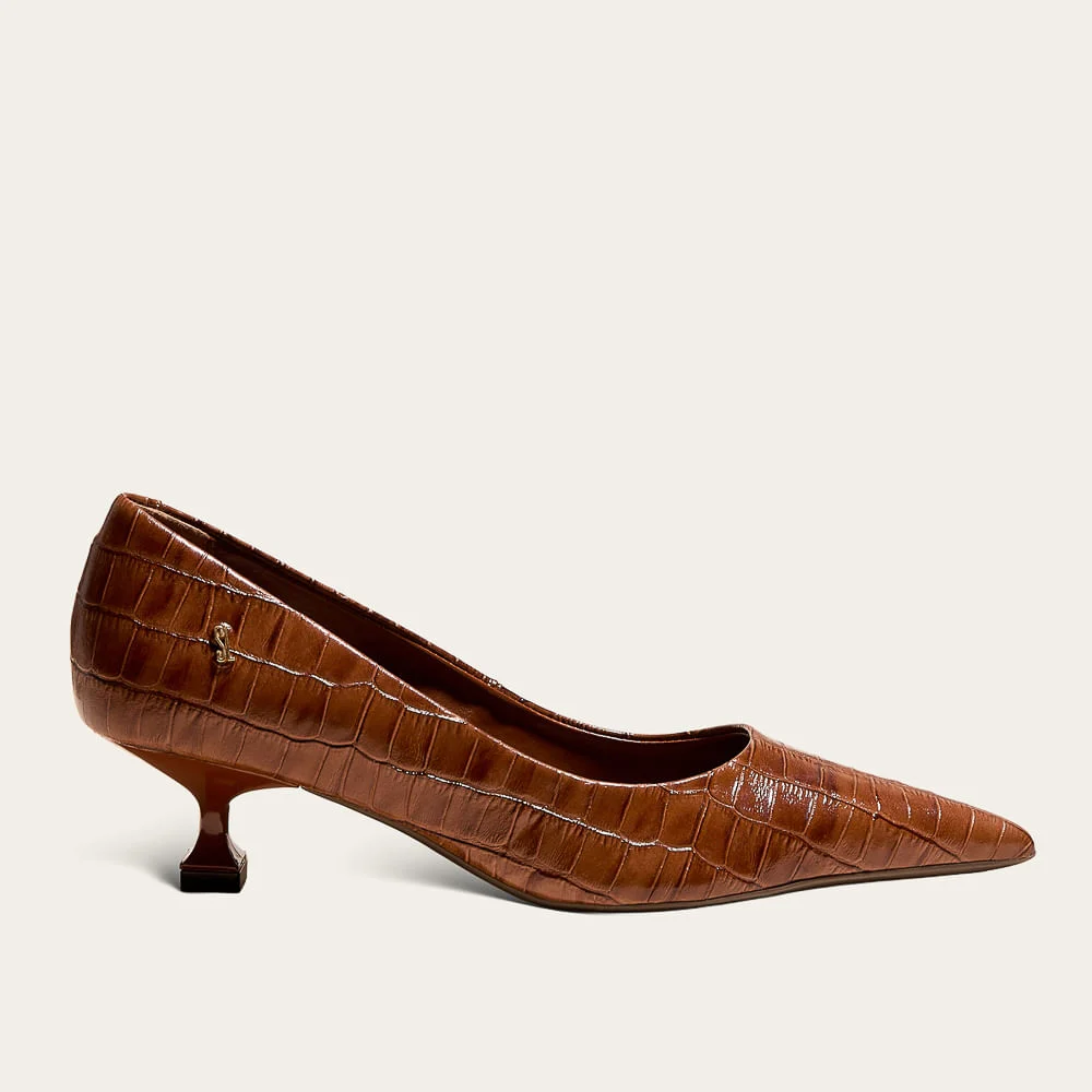 Scarpin Croco Italiano Terracota Salto Kitten - vista 1 de 3