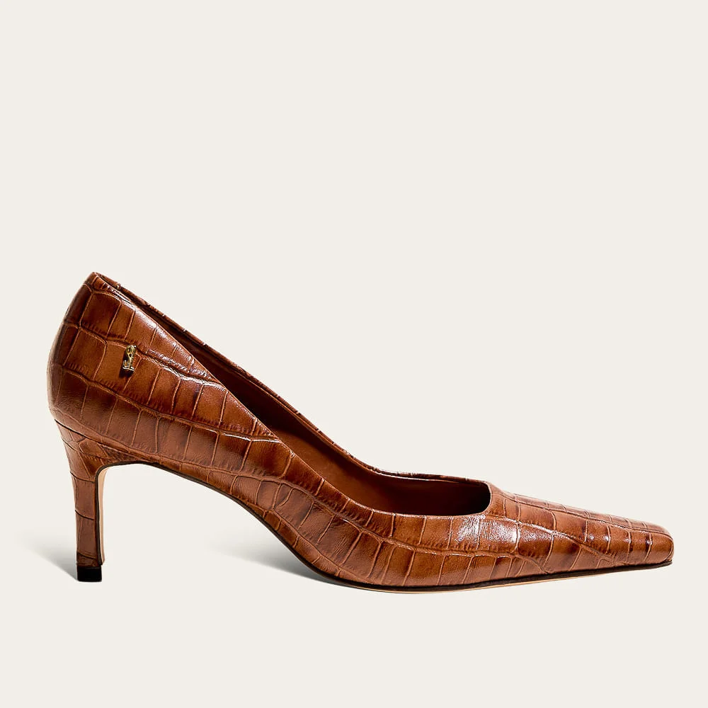 Scarpin Croco Italiano Bico Quadrado Marrom - vista 1 de 3