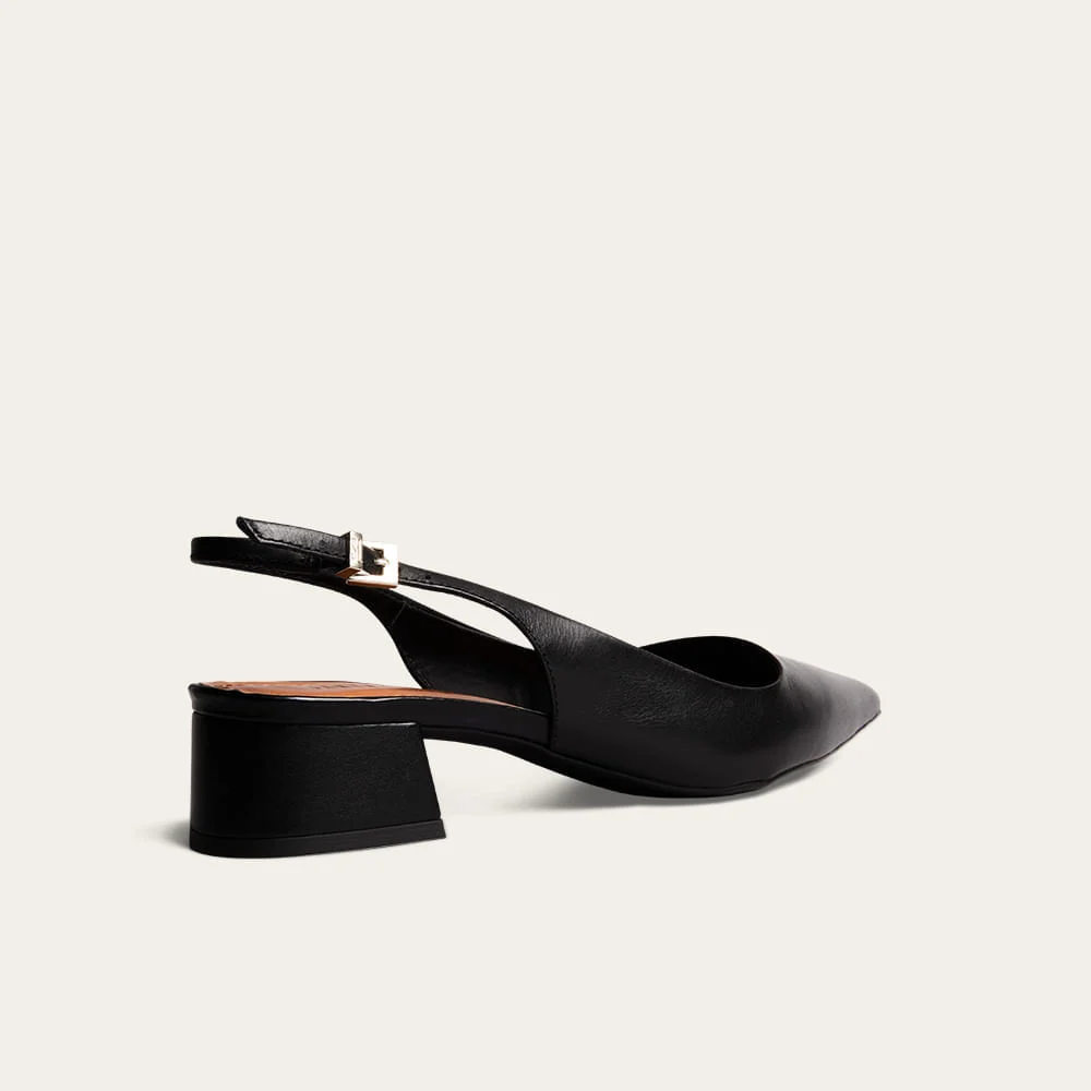 Scarpin Slingback Couro Confort Salto Bloco Preto - vista 2 de 3