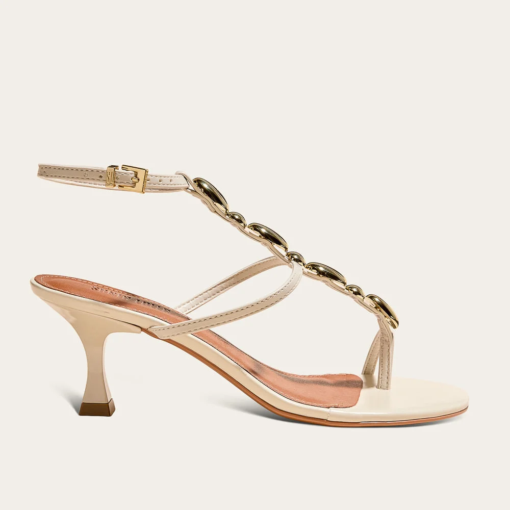 Sandália Napa Madri Off White Salto Baixo Pedraria - vista 1 de 3