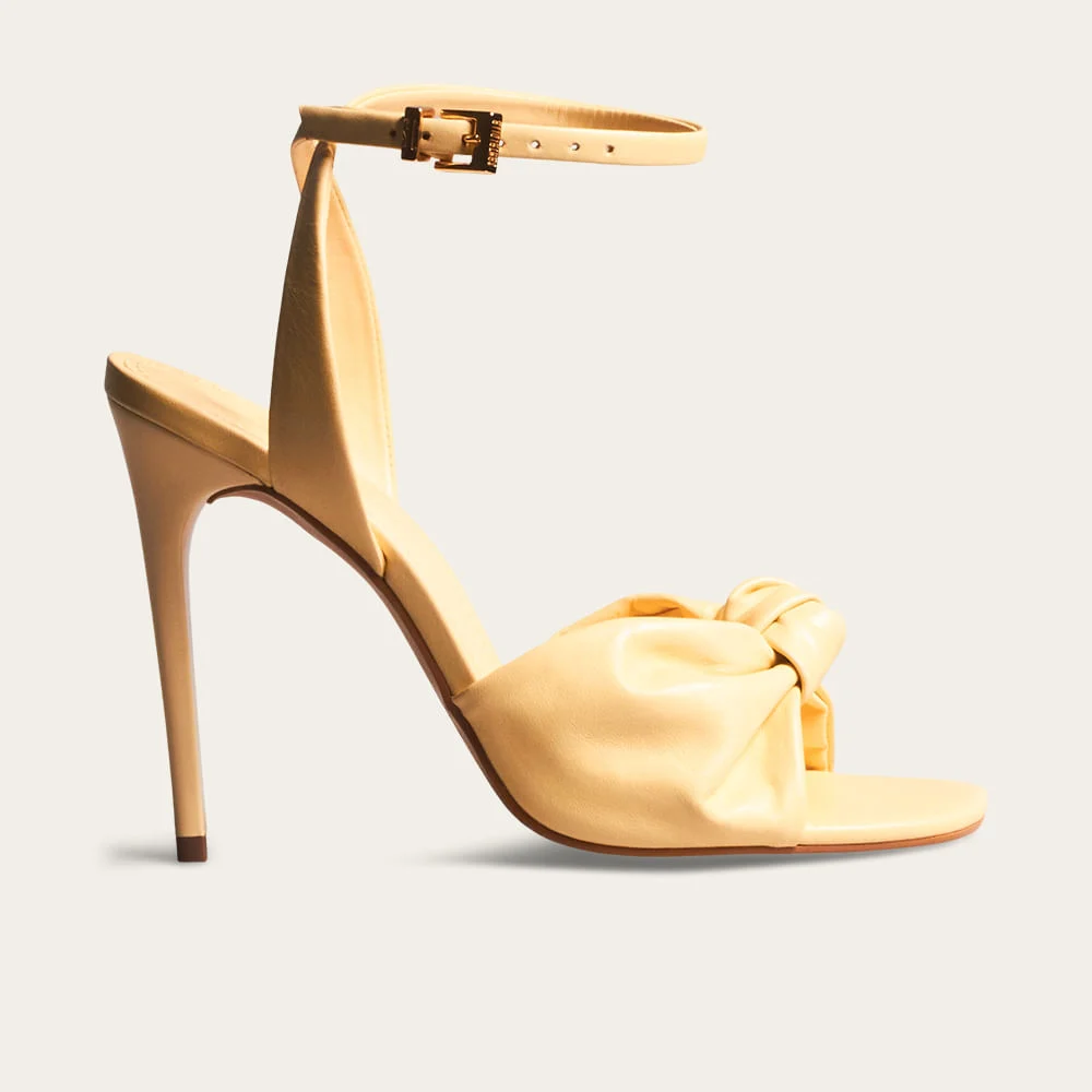 Sandália Couro Pelica Amarelo Salto Alto Laço - vista 1 de 4