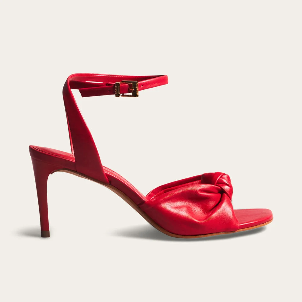 Sandália Couro Pelica Vermelho Salto Médio Nó - vista 1 de 5