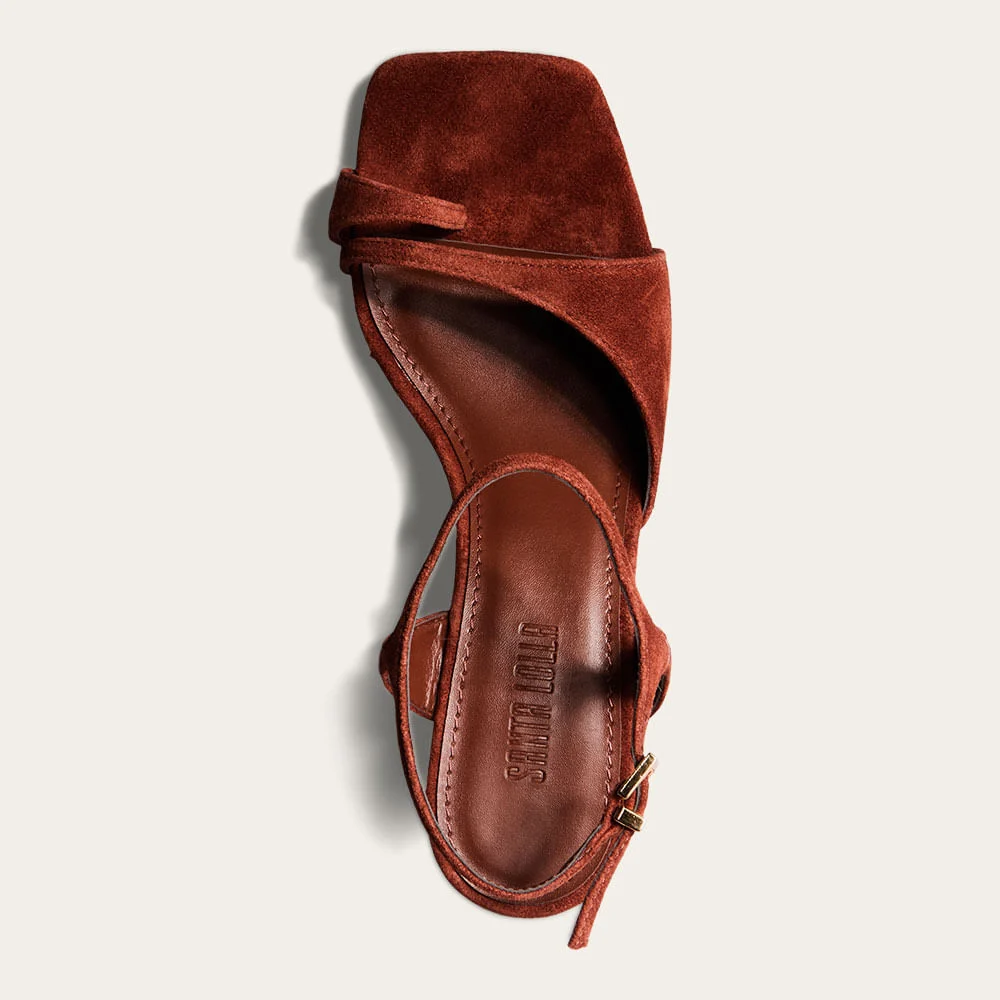 Sandália Anabela Couro Camurça Terracota Toe Ring - vista 3 de 4
