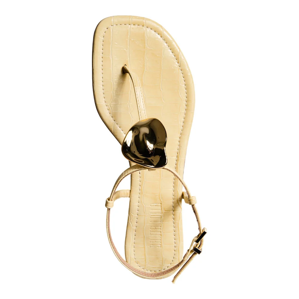 Rasteira New Croco Amarelo Buttercream Metal - vista 3 de 3