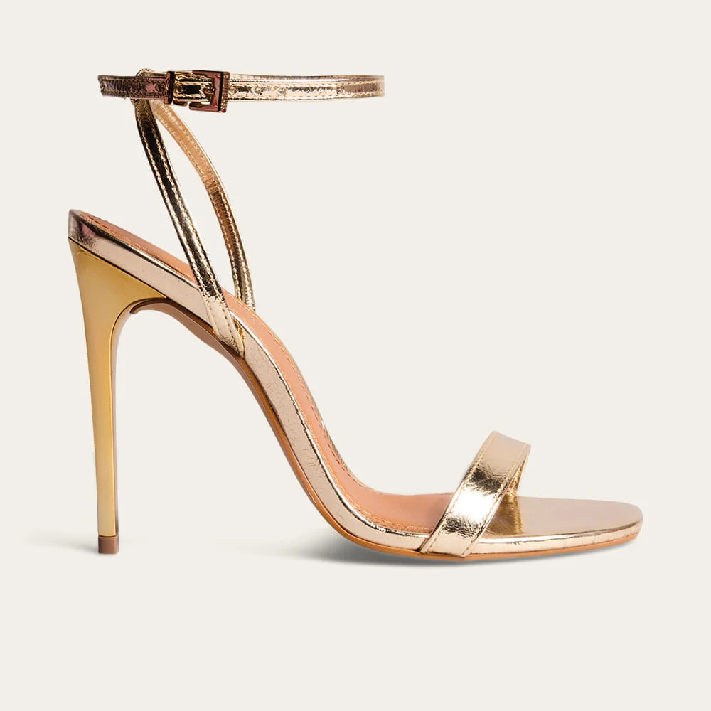Sandália Couro Metalizado Dourado Salto Alto - vista 1 de 3