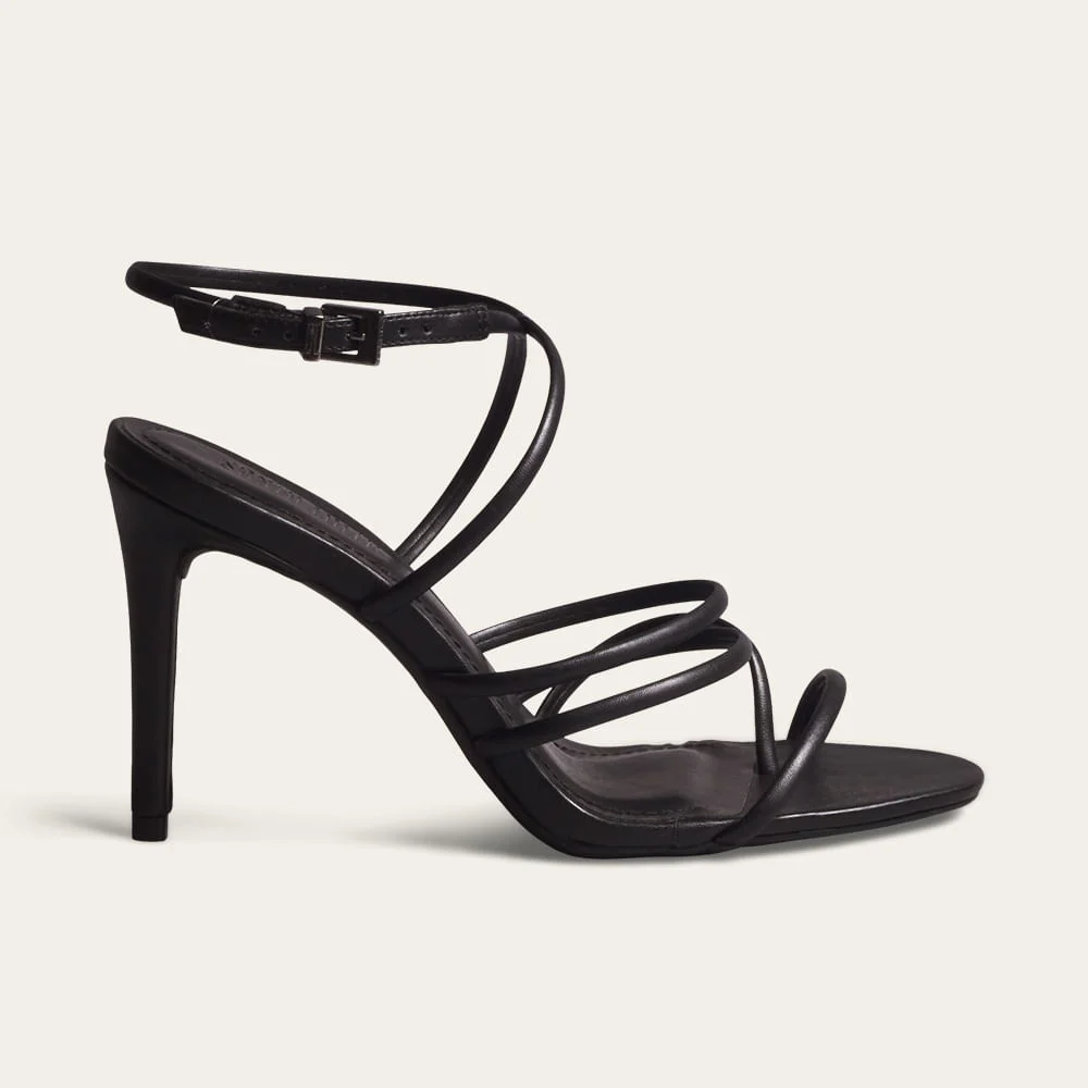 Sandália Napa Soft Salto Alto Preto Tiras Finas - vista 1 de 3