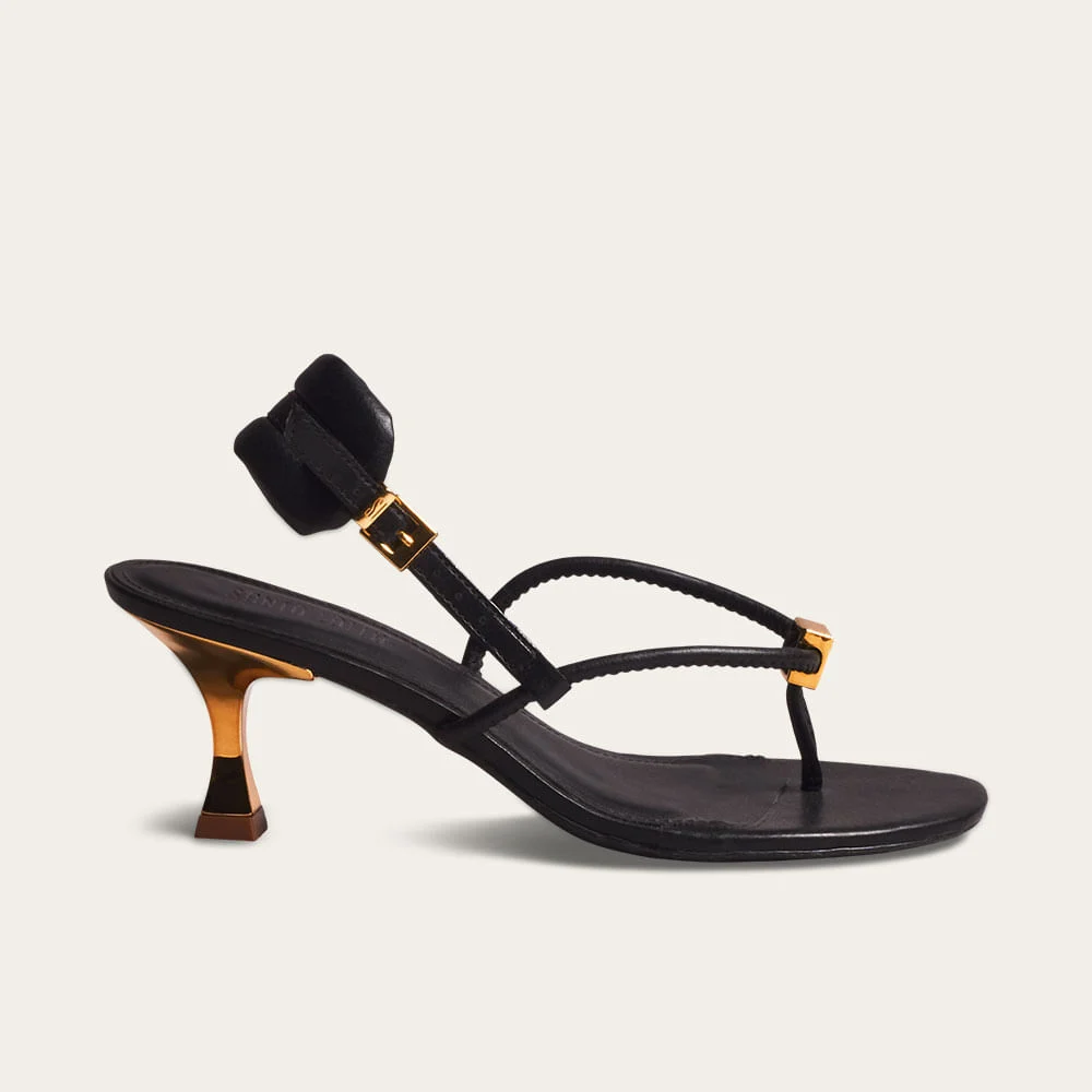 Sandália Thong Napa Soft Salto Fino Preto - vista 1 de 3