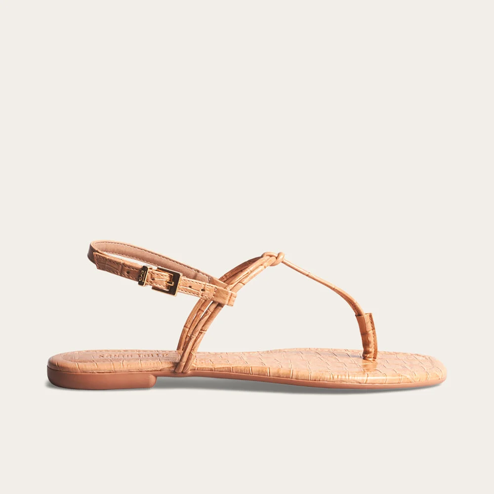 Rasteira New Croco Bico Quadrado Bege - vista 1 de 2