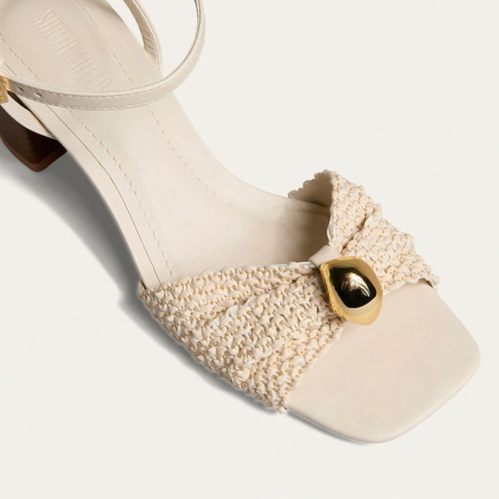 Sandália Tramada Off White Salto Grosso Metal - vista 5 de 6