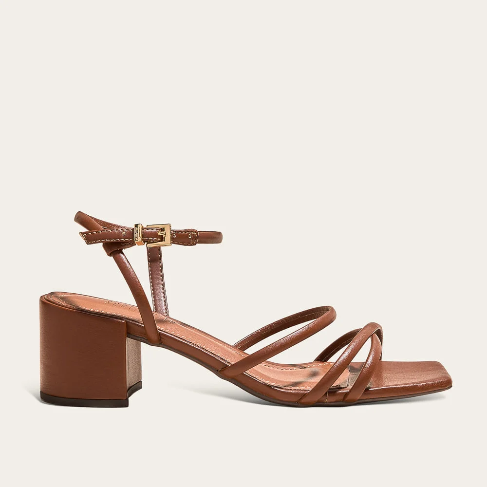 Sandália Napa Soft Salto Bloco Caramelo Tiras Finas - vista 1 de 3