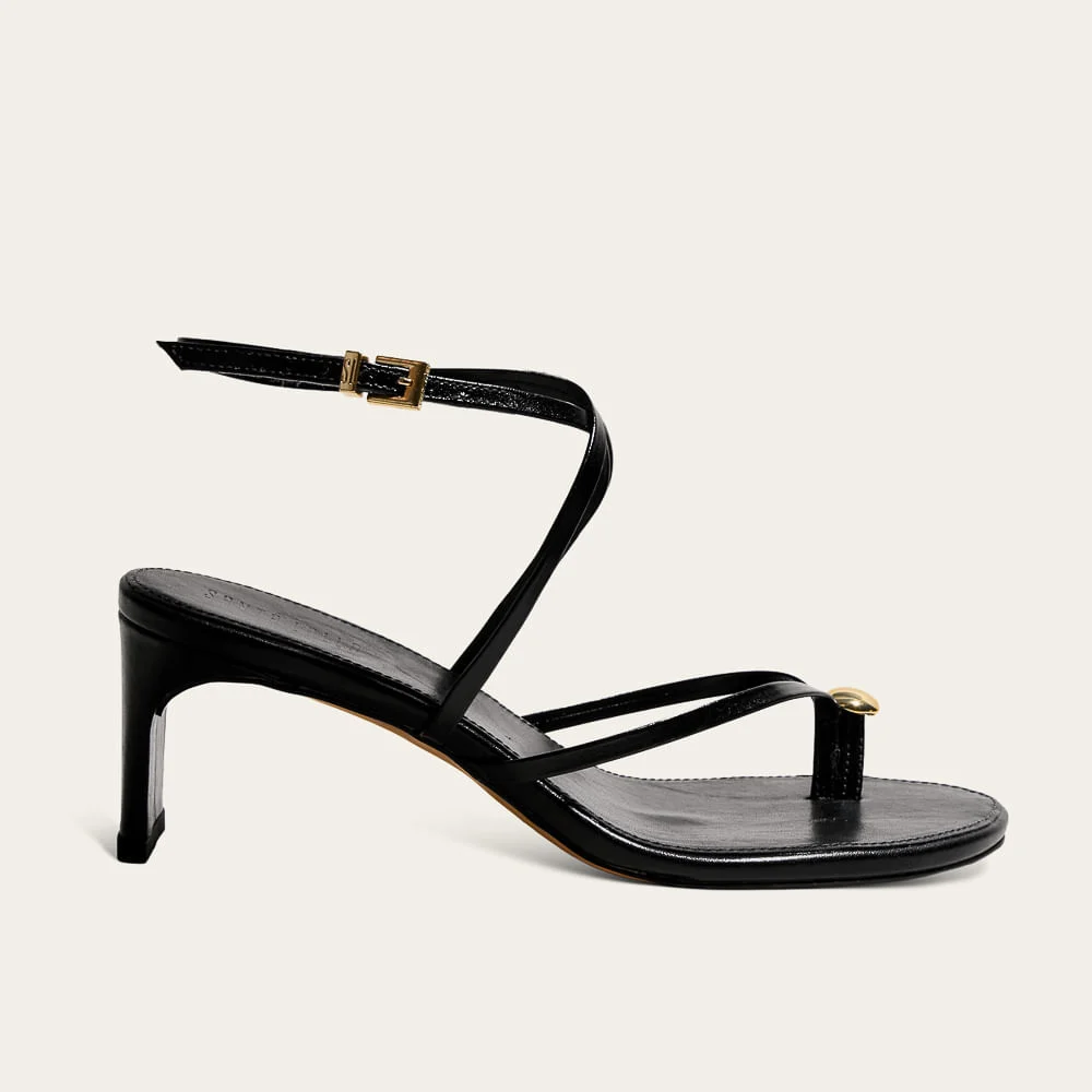 Sandália Thong Couro Confort Preto Metal Bold - vista 1 de 3