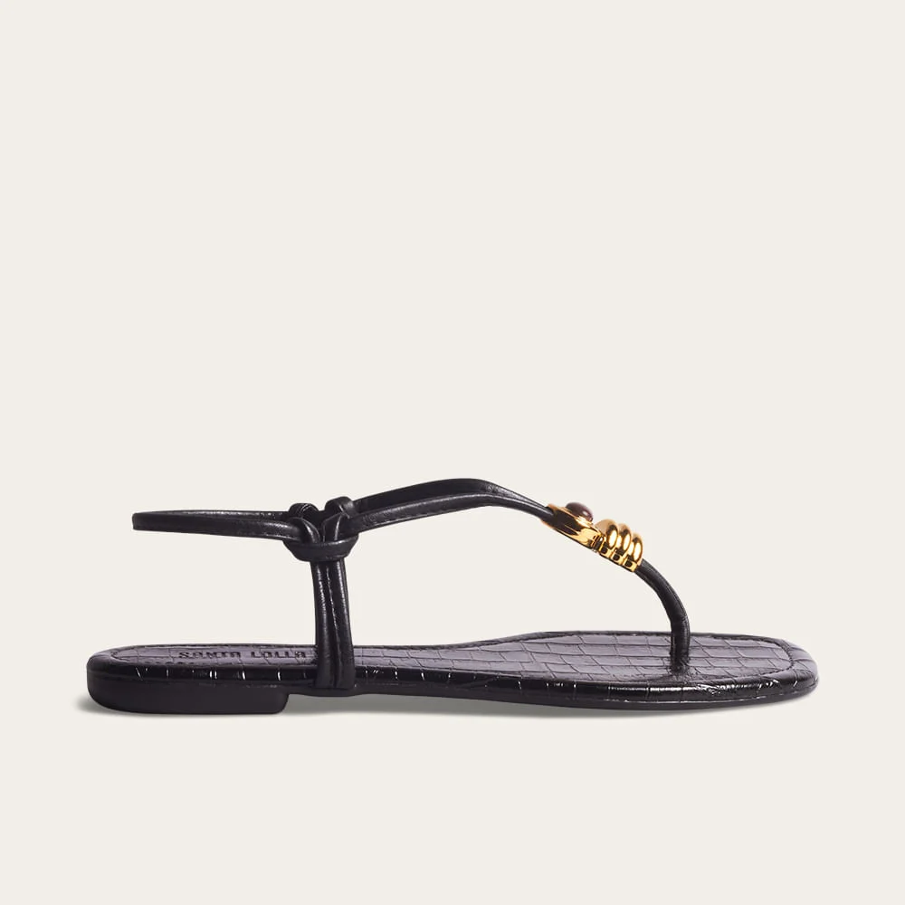 Rasteira Napa Croco Preto Metal - vista 1 de 3
